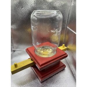 Handmade Wooden Candy Peanut Dispenser Red Base  Yellow Slide Mason Jar Rustic